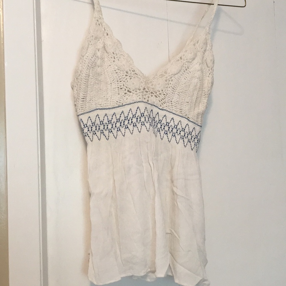 Free People white with blue trim tank top